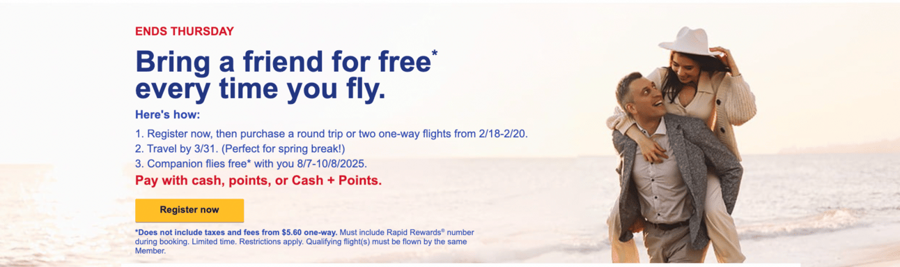 Southwest promotional Companion Pass landing page