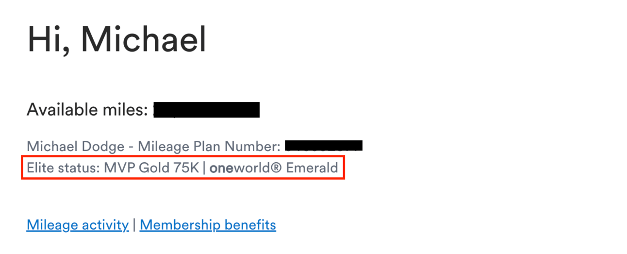 My Alaska MileagePlan account