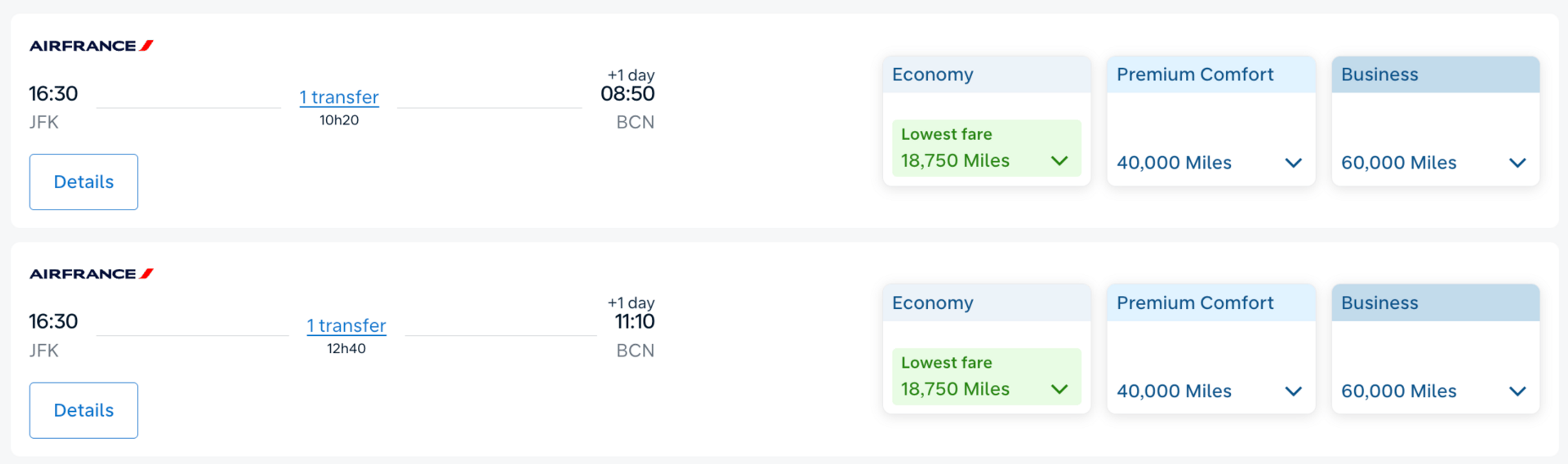 New York to Barcelona for 18,750 Flying Blue miles