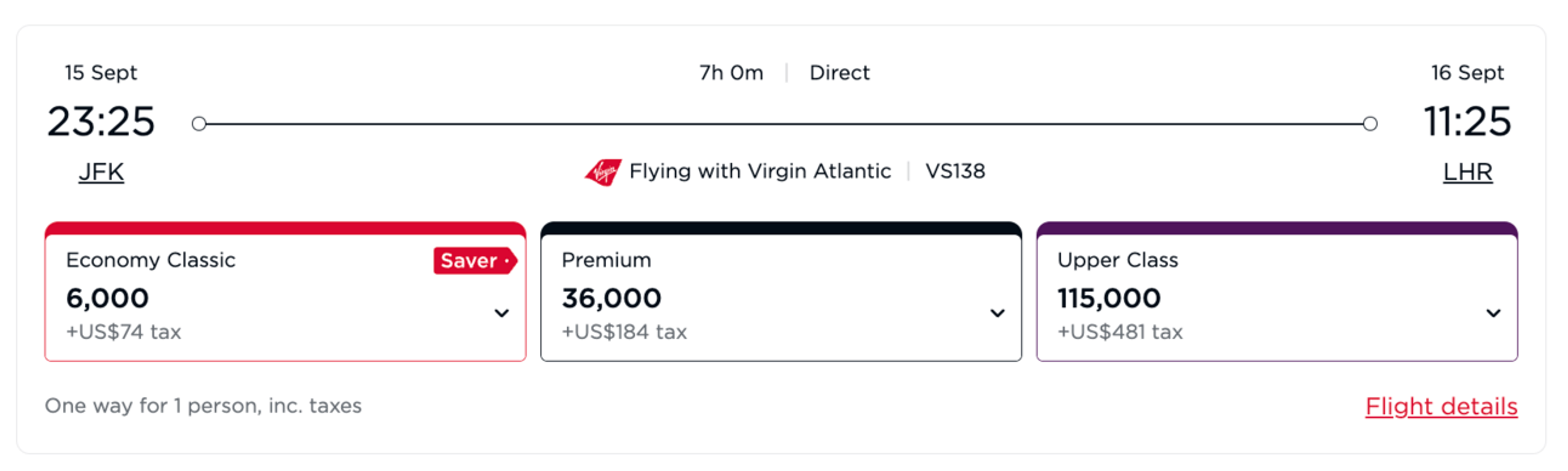 New York to London for 6,000 Virgin miles