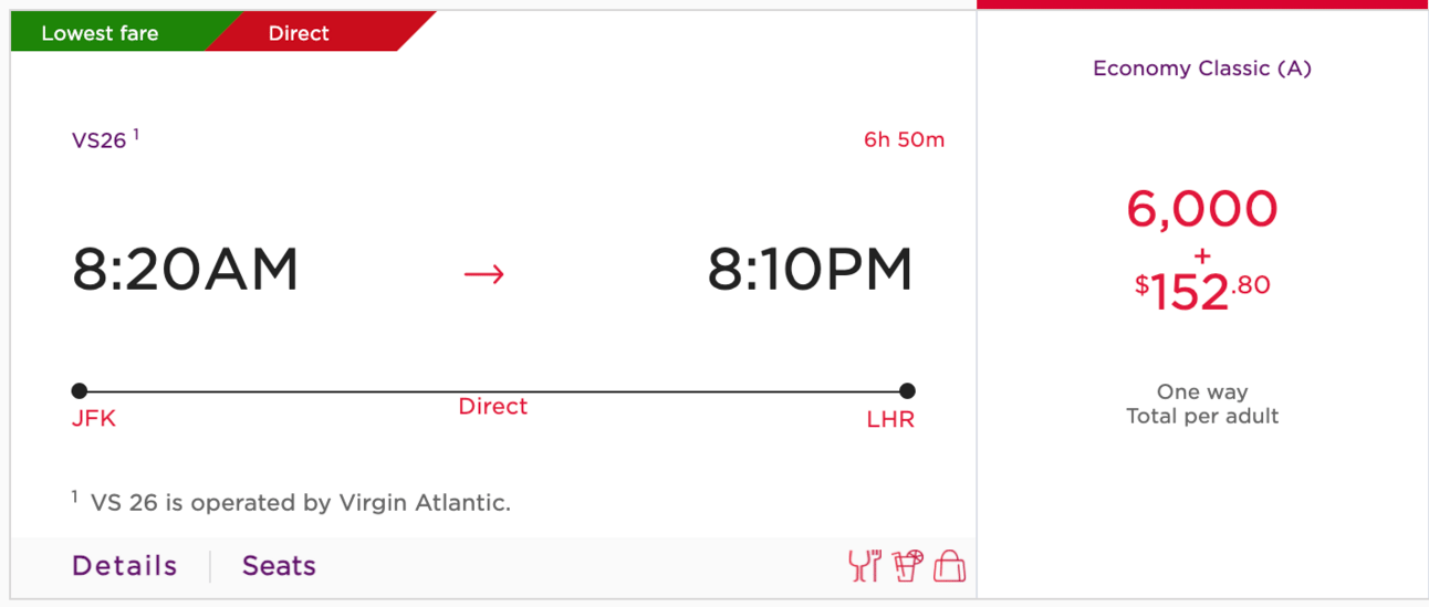 New York to London for 6,000 Virgin Miles