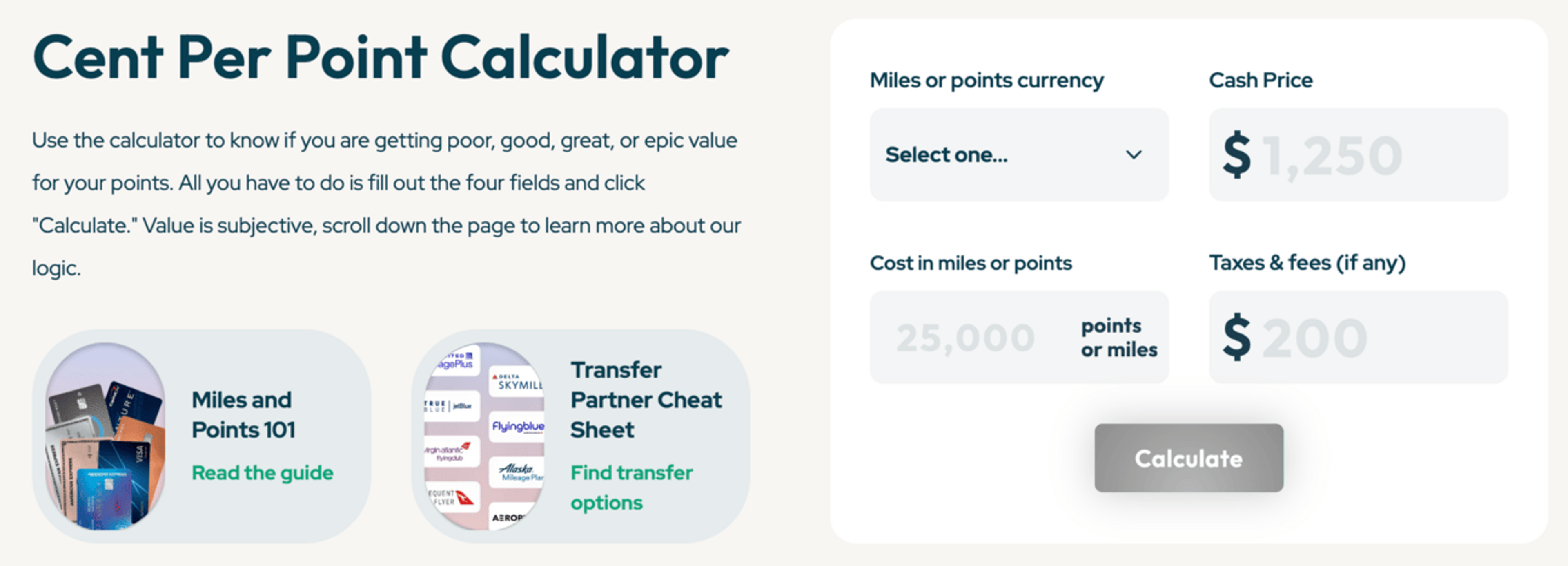 Cent per point calculator
