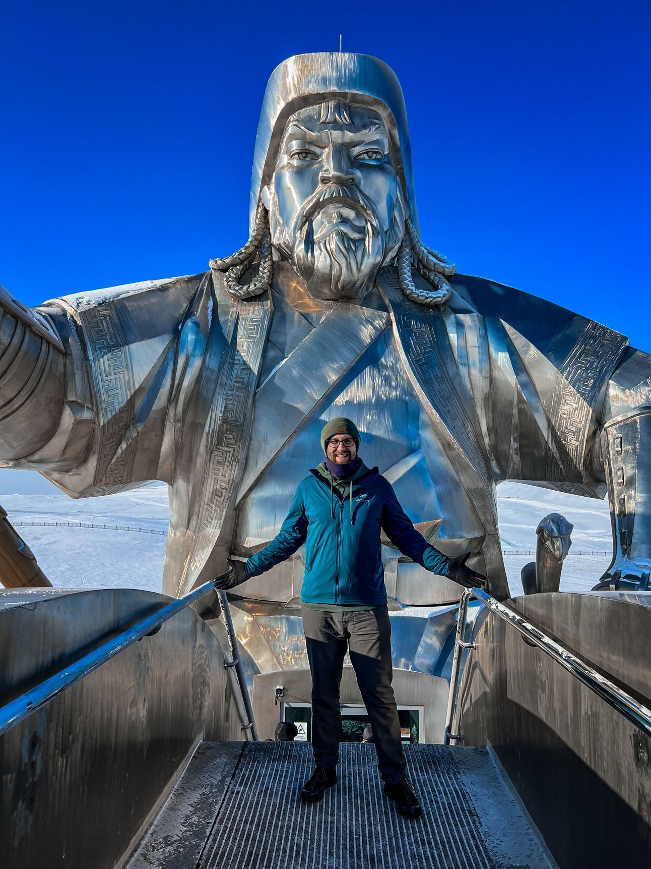A photo of Mike at the fmous Genghis Khan statue complex in Mongolia