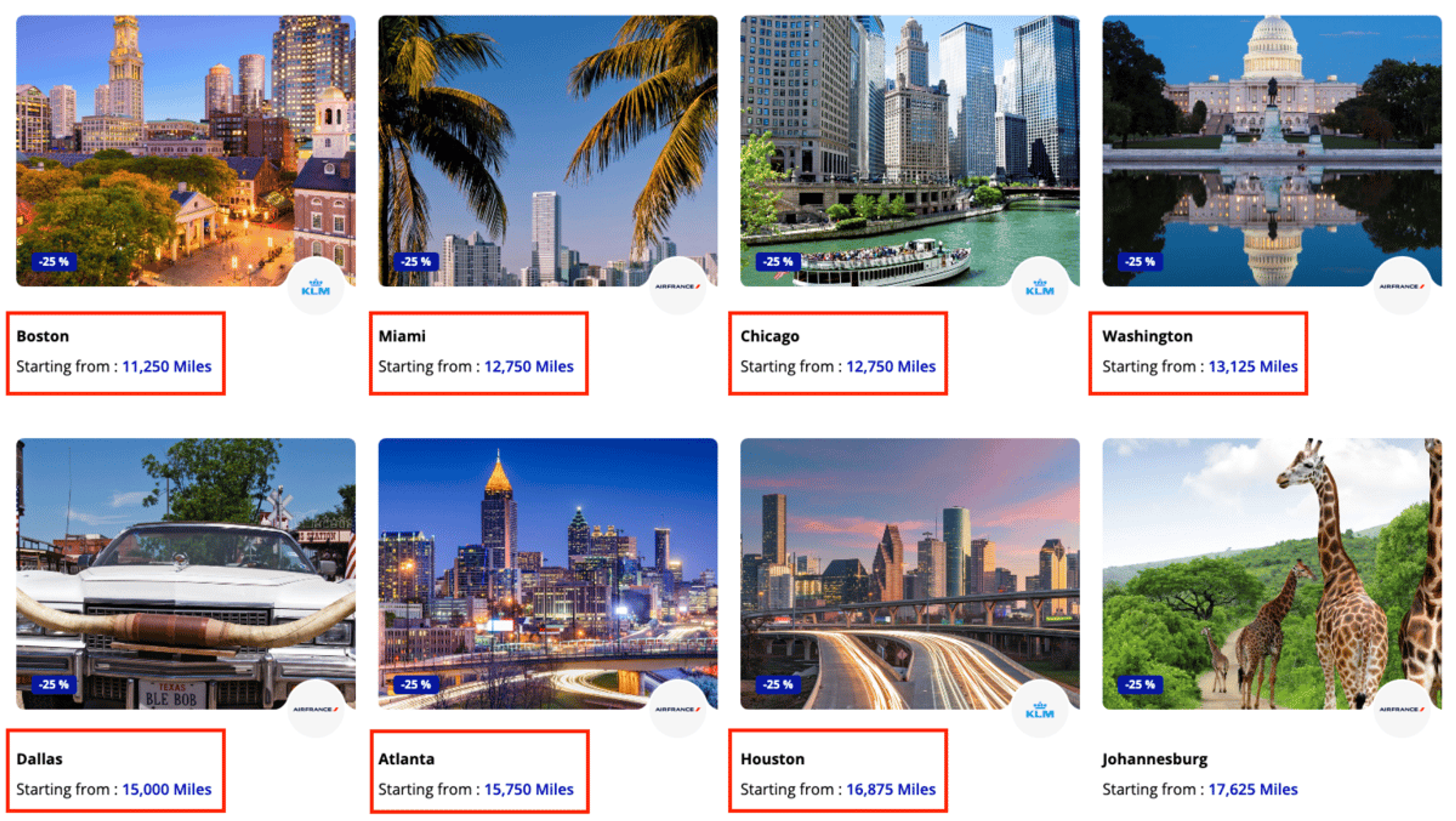 Various flight prices from the U.S. to Europe using Flying Blue