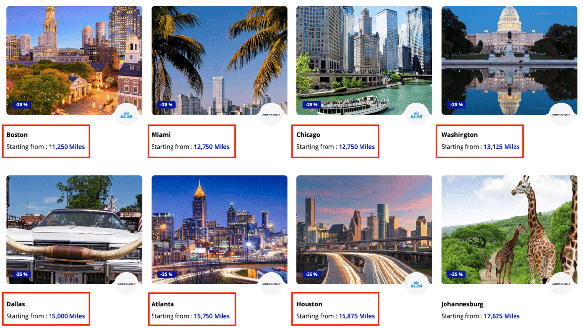 Various flight prices from the U.S. to Europe using Flying Blue
