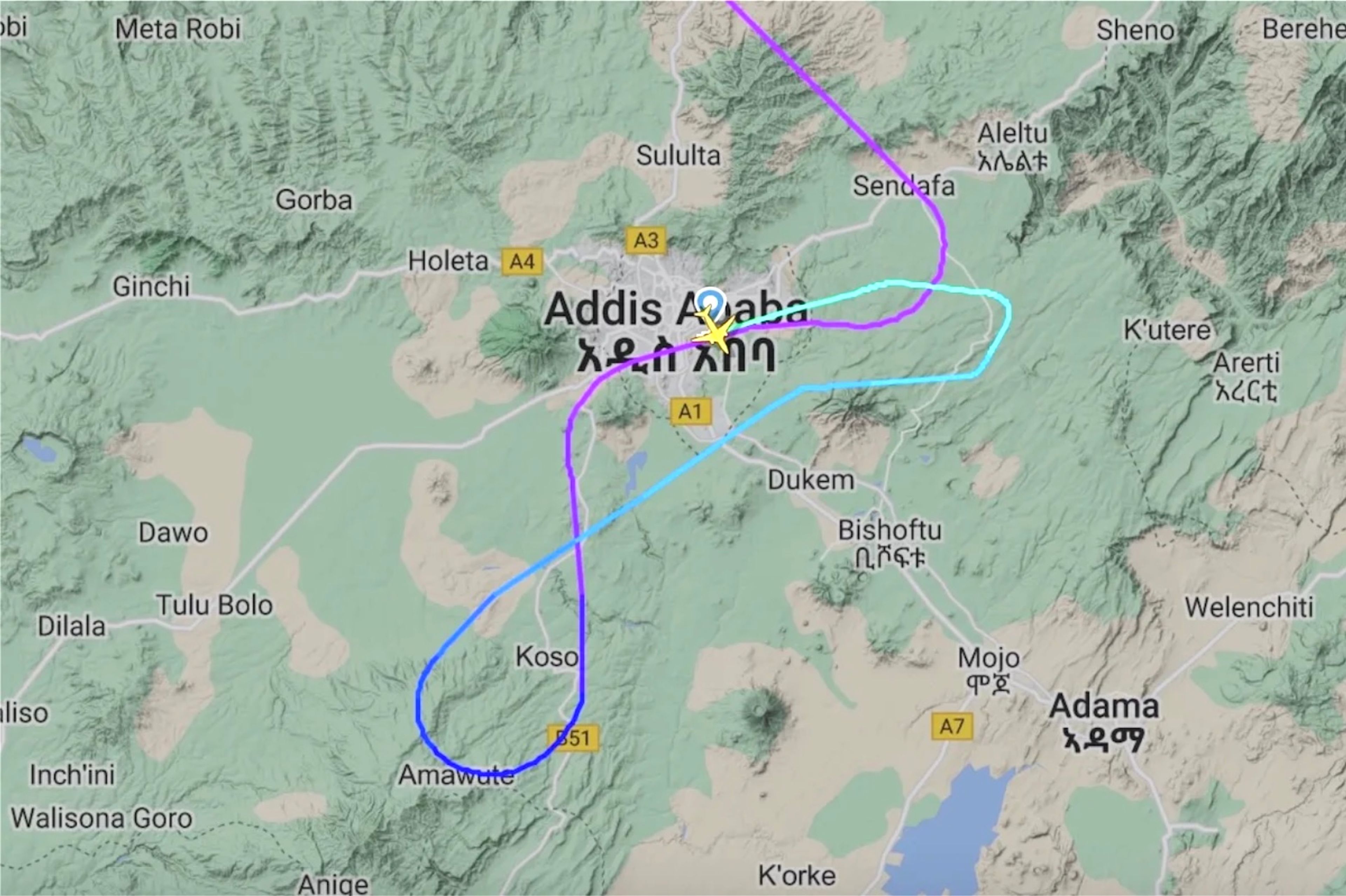 Ethiopian flight path