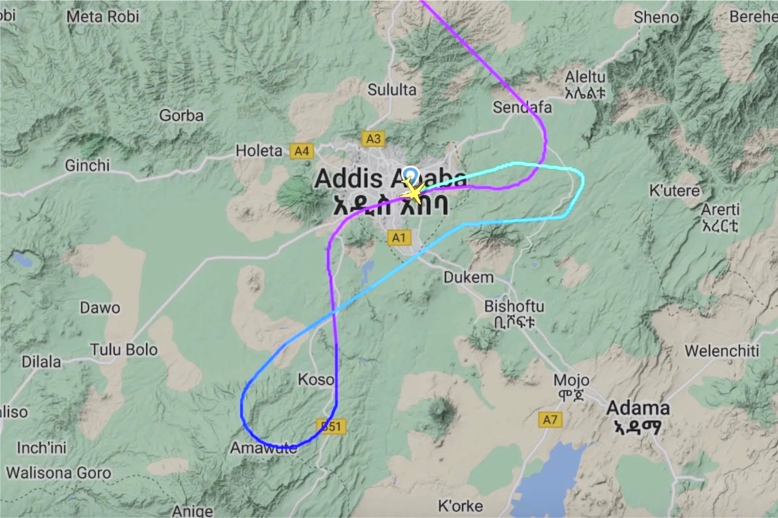 Ethiopian flight path