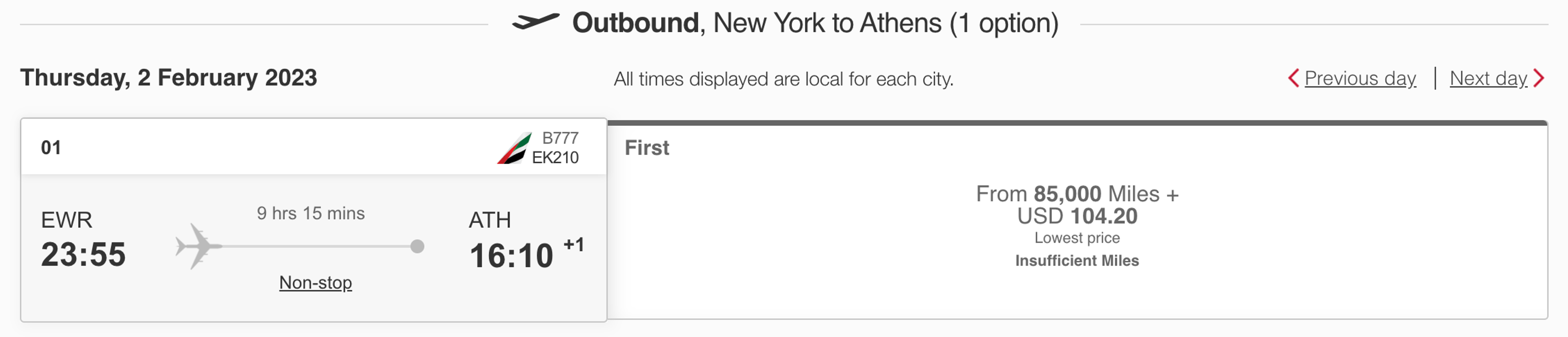 Emirates sample booking