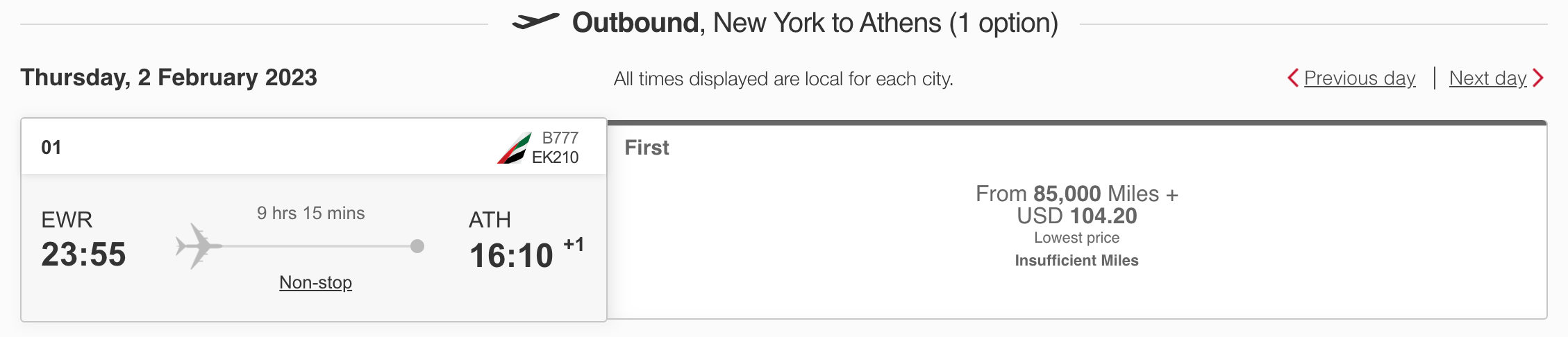 Emirates sample booking