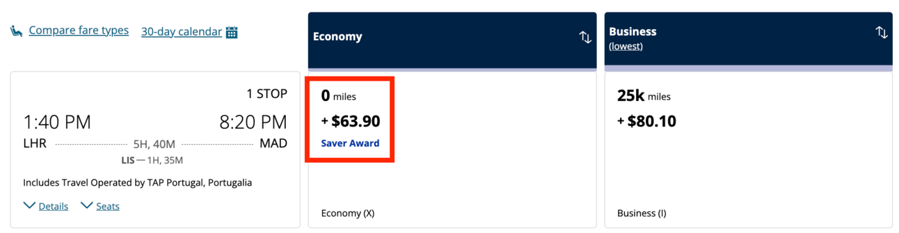 A screenshot from further into the booking process showing the "free" flight due to the excursionist perk rules