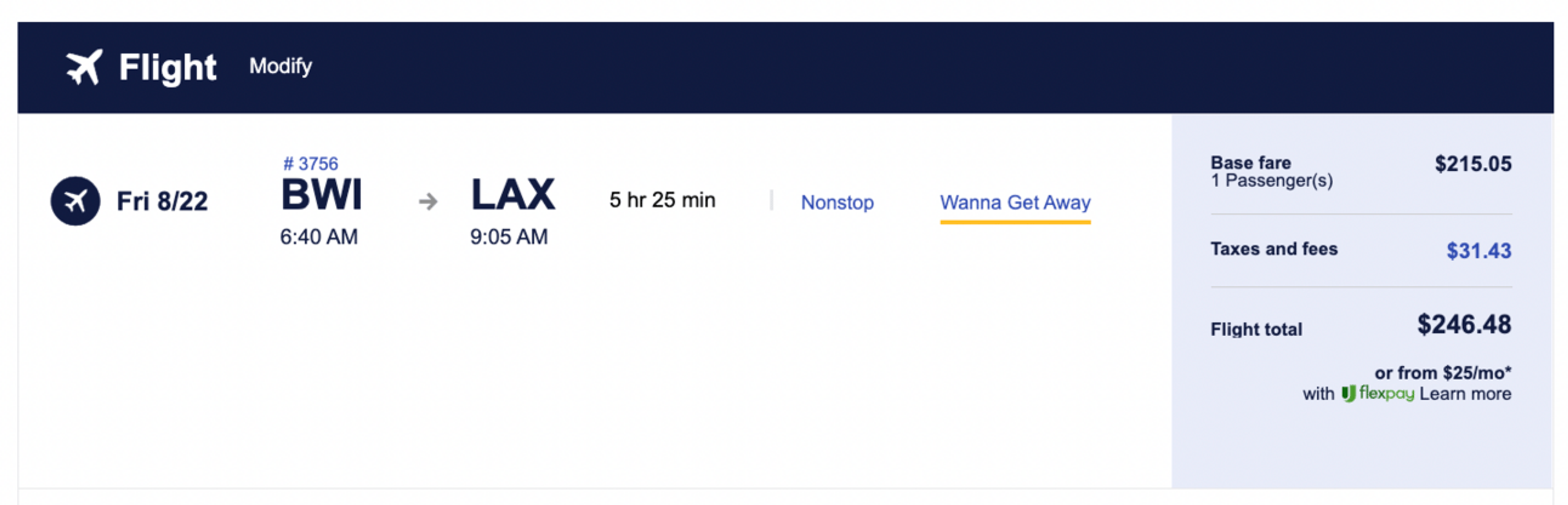 Baltimore o Los Angeles for $247 one way