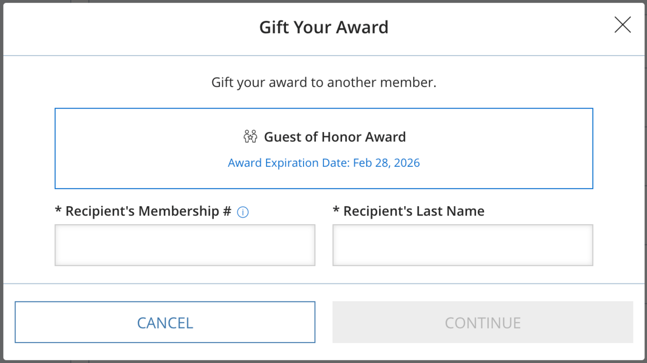 An example of how to gift a Hyatt Guest of Honor Award
