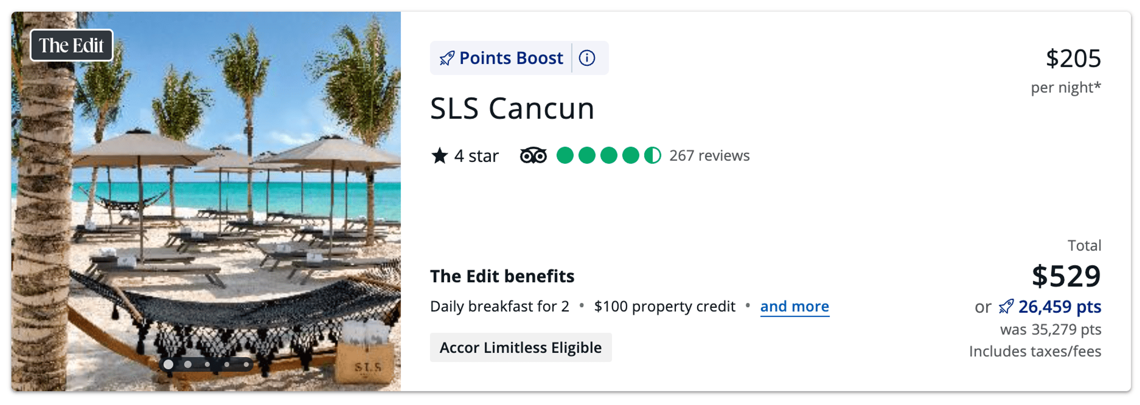 Example of a Cancun hotel booked through The Edit