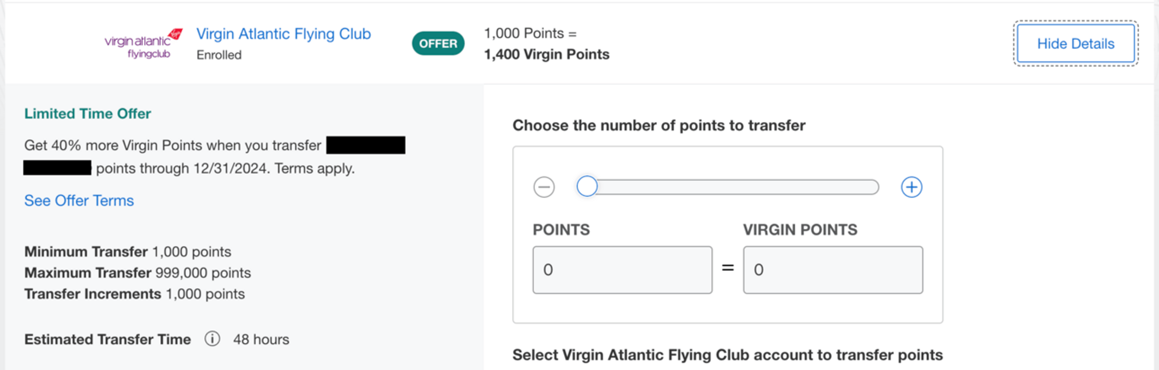 40% transfer bonus to virgin atlantic