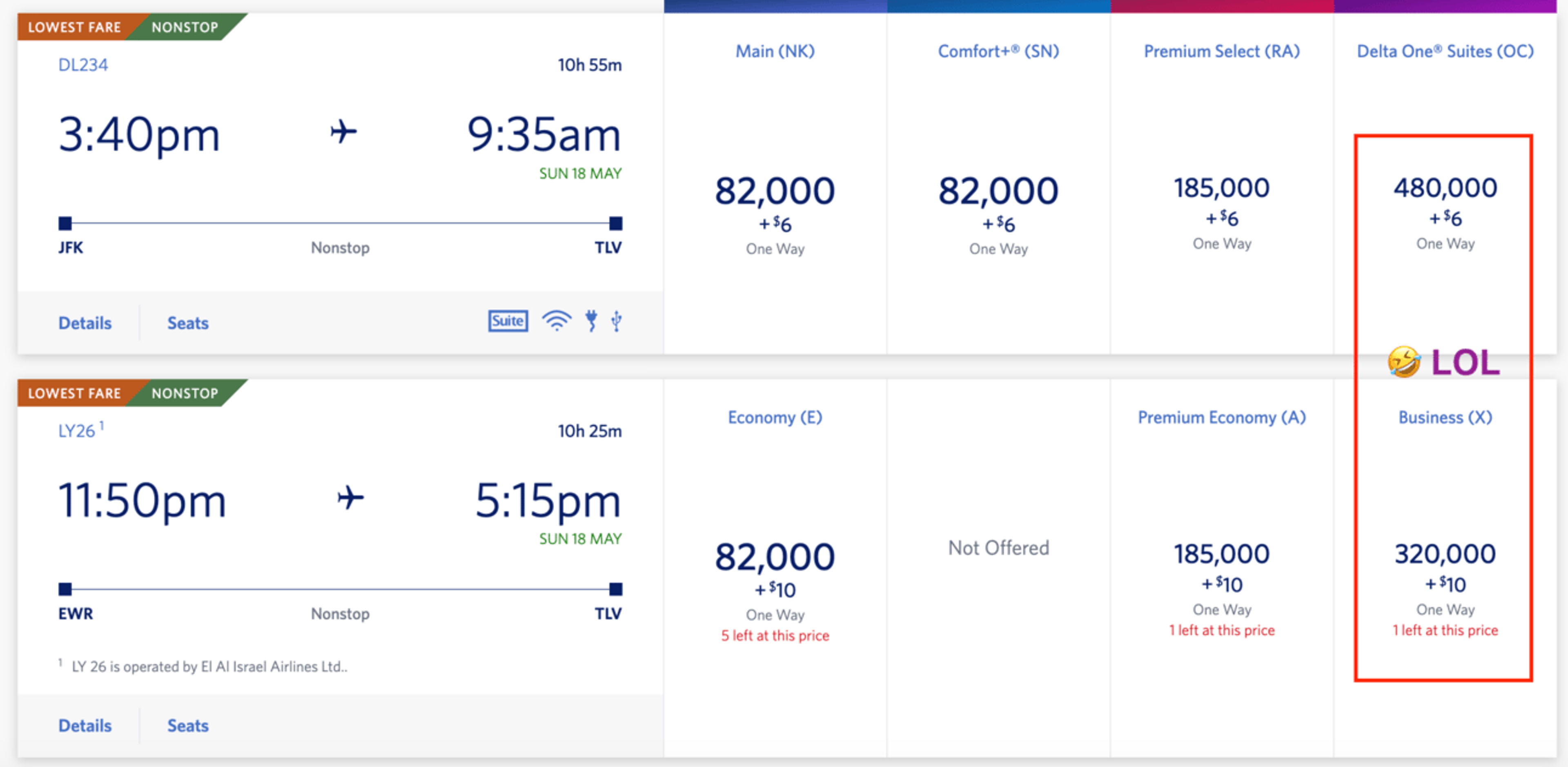 An example of ridiculously high Delta dynamic pricing in business class