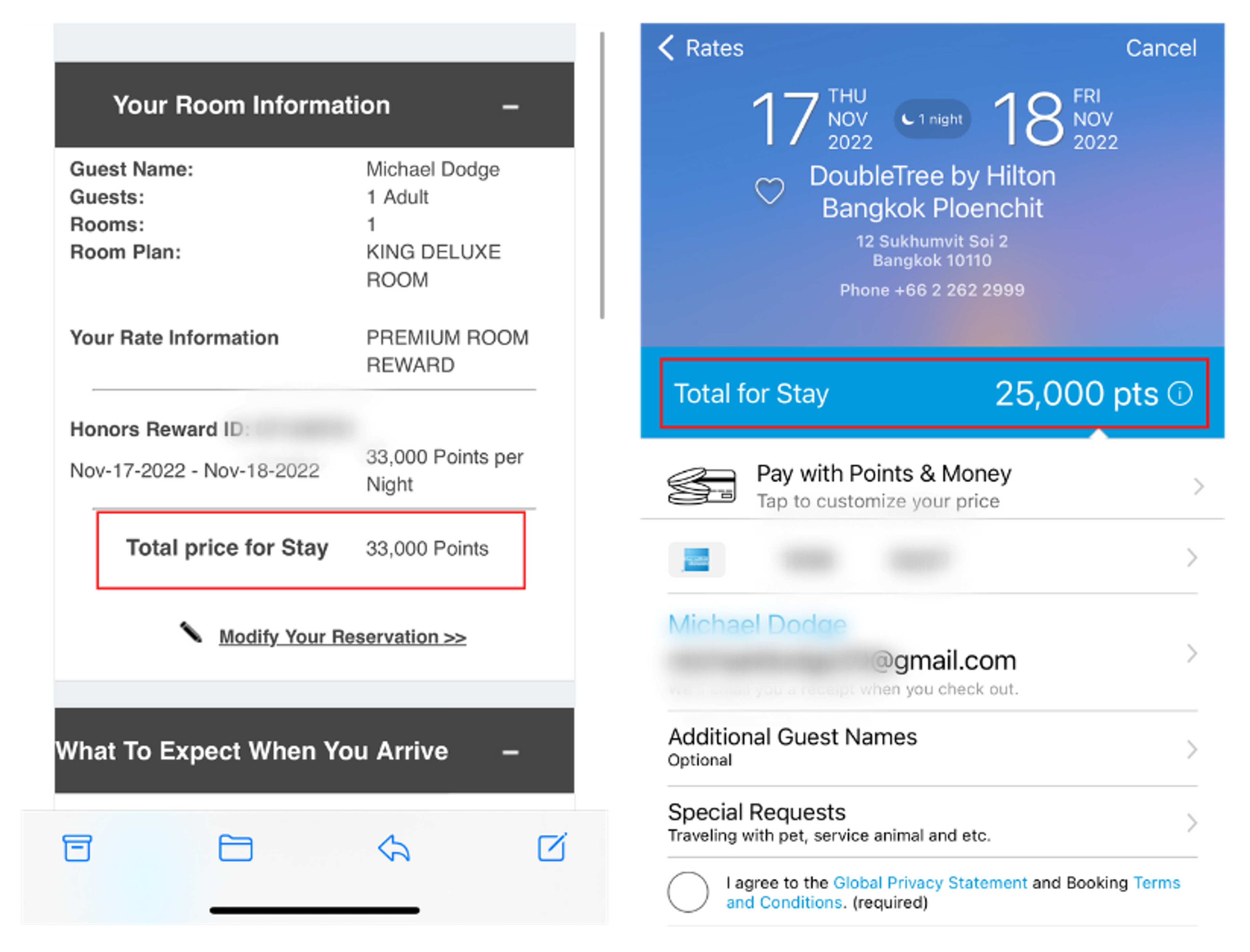 Sample Hilton booking