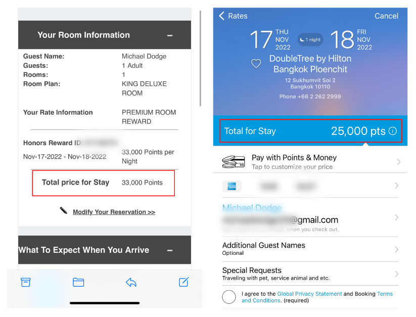 Sample Hilton booking