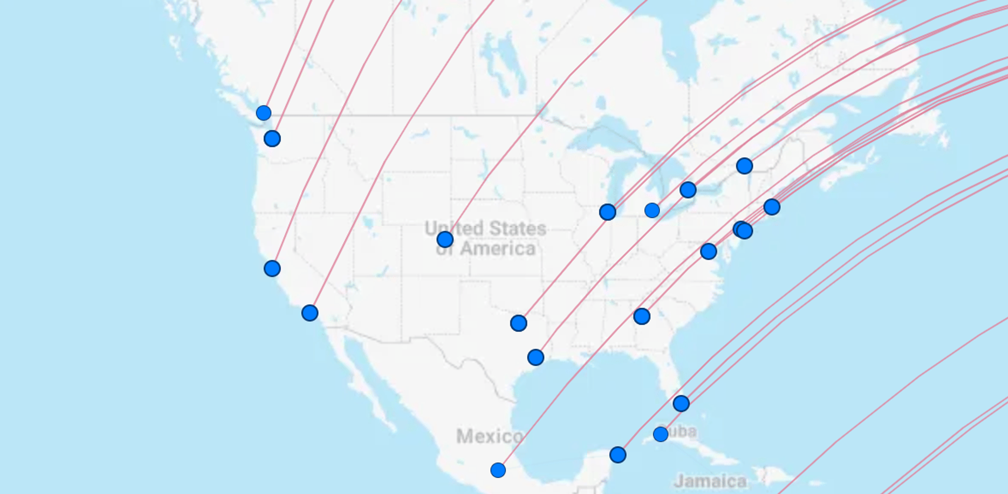 Map of nonstop Turkish flights to North America