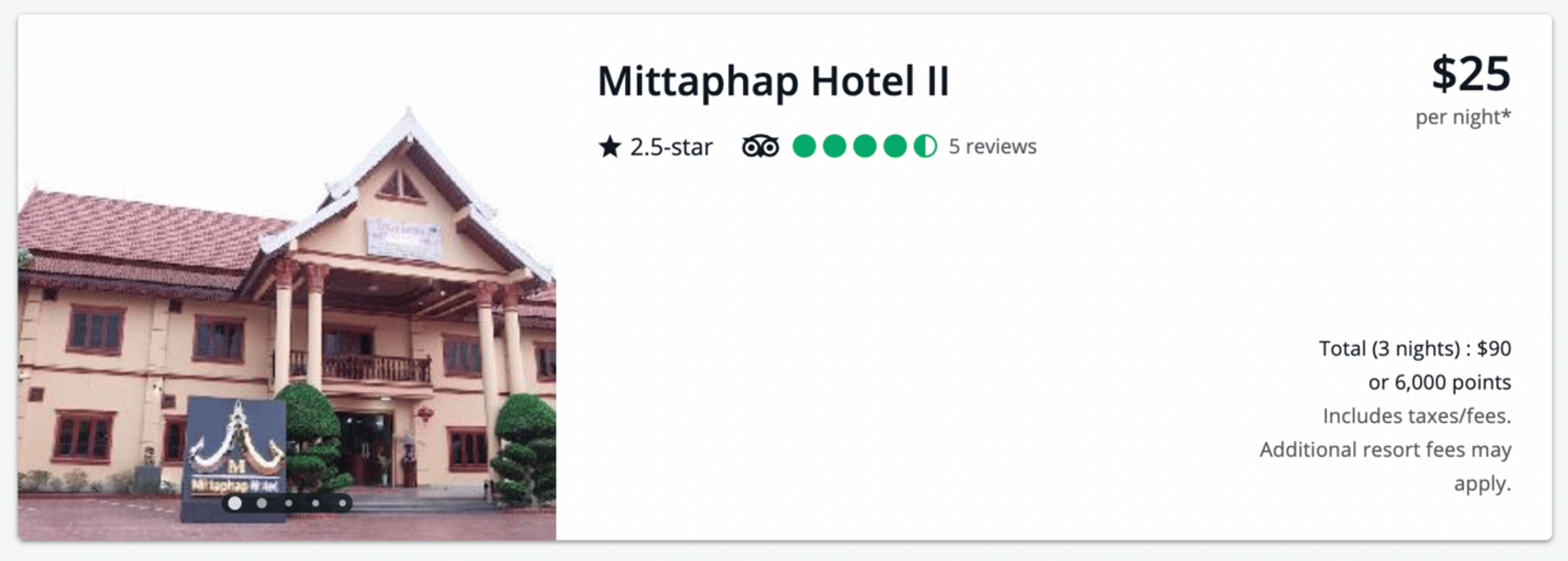 An example of a hotel in Laos that's bookable through the bank portal