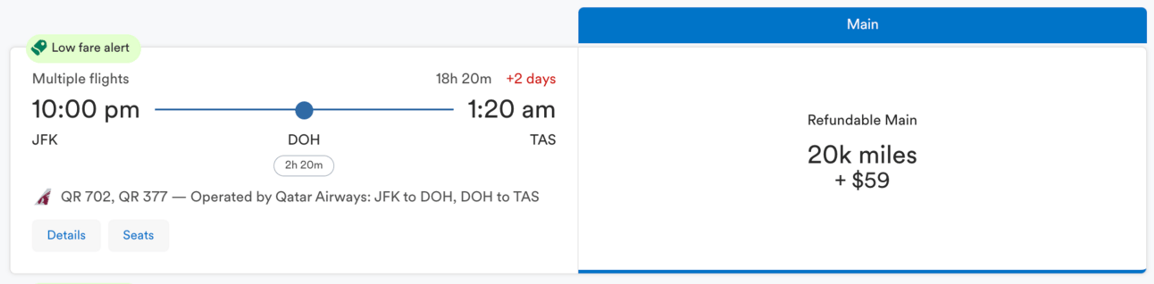 New York to Tashkent for 20,000 Alaska miles