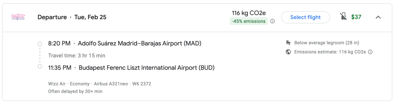 MAD-BUD for $37 in Google Flights