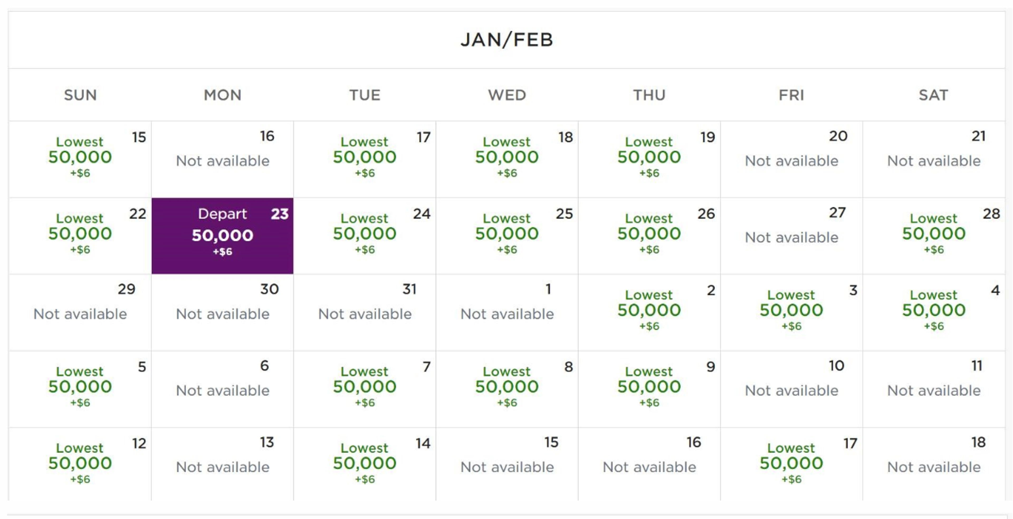 virgin cheap fares calendar
