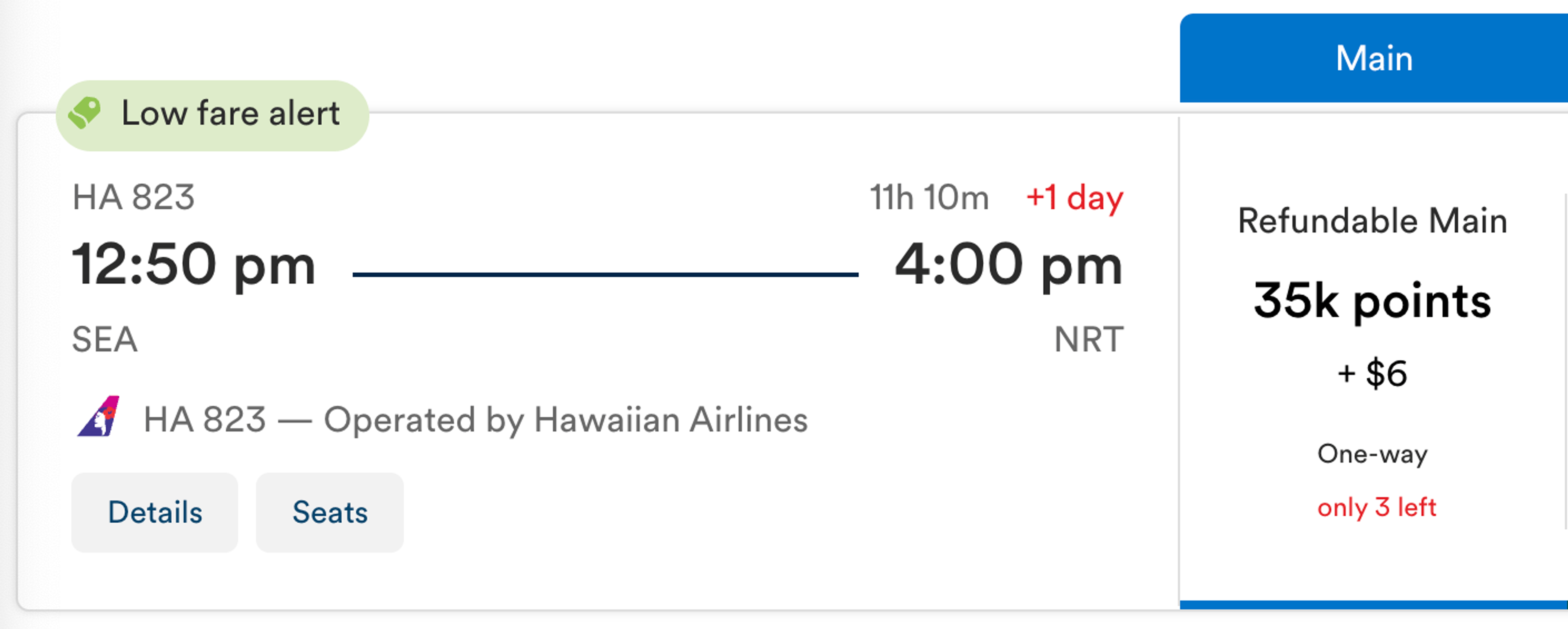 Screenshot from alaskaair.com