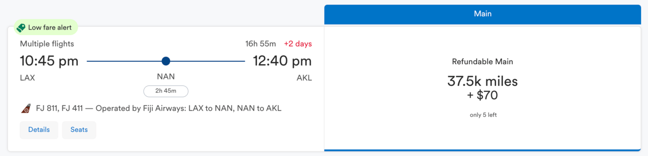 LAX-AKL for 37,500 Alaska miles in economy