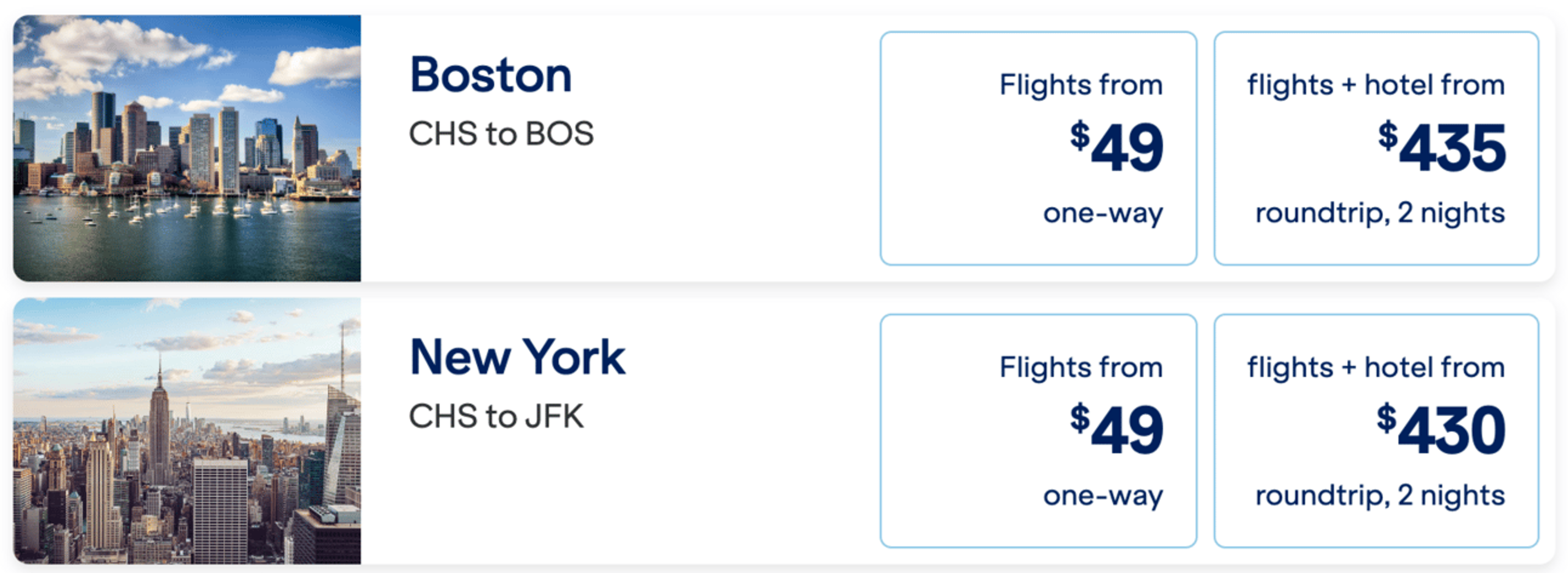 Flights from Charleston for $49