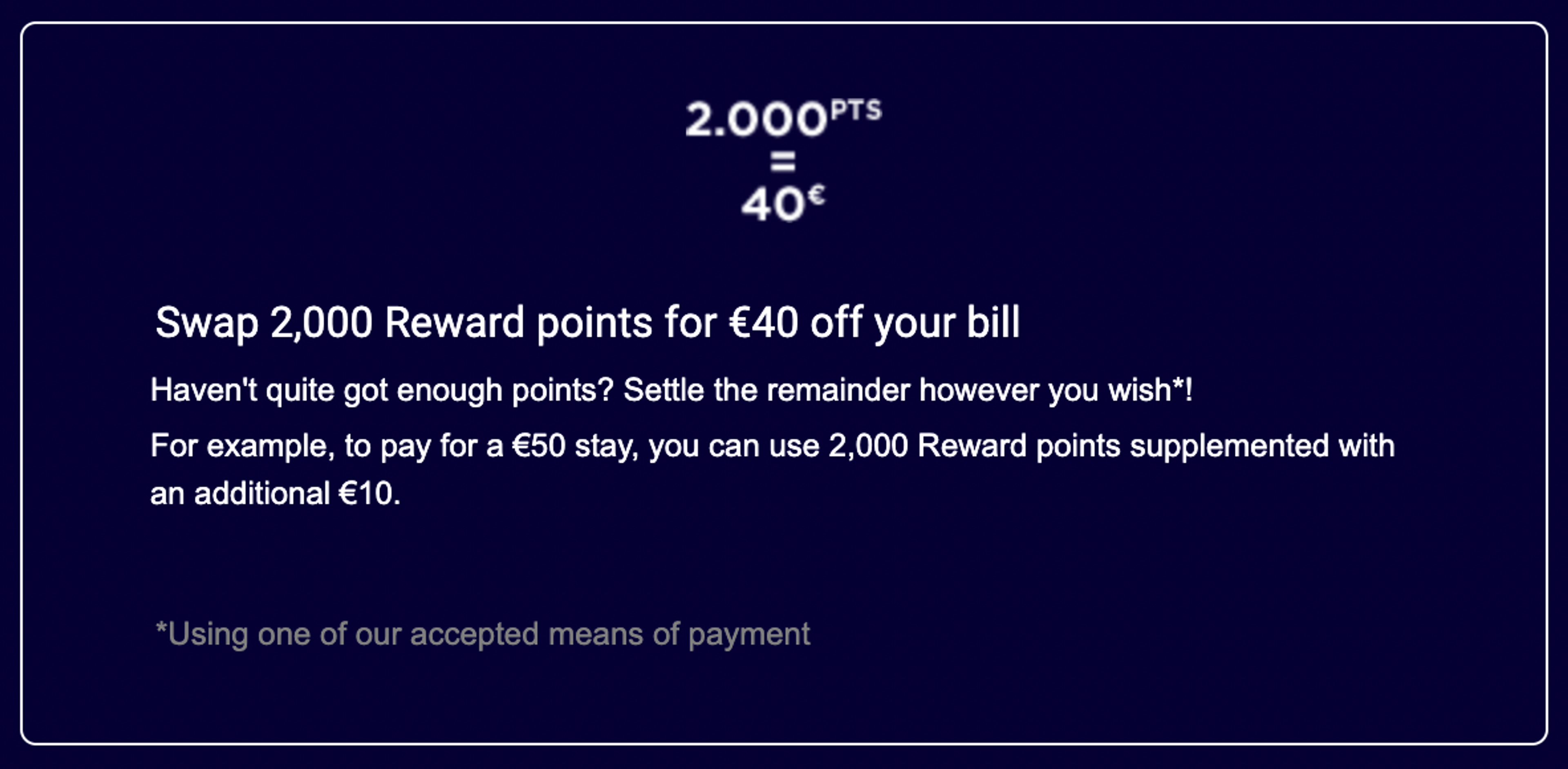 2,000 Accor points equals 40 Euros