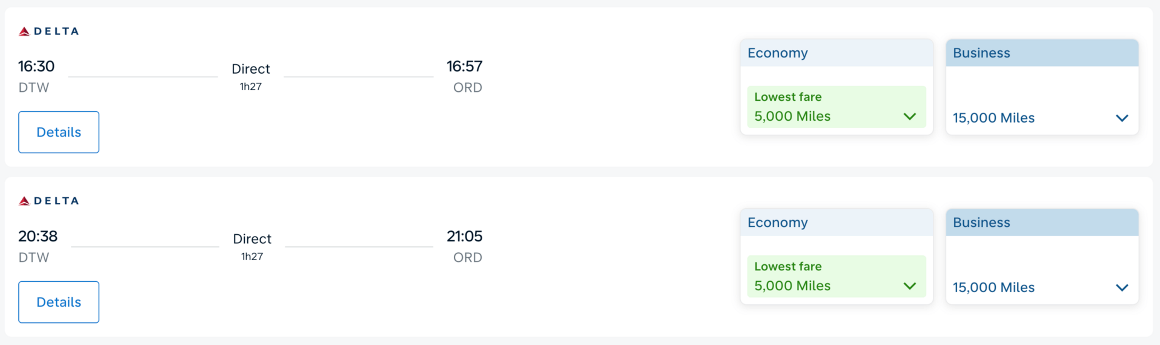 Detroit to Chicago on Delta for 5,000 Flying Blue miles