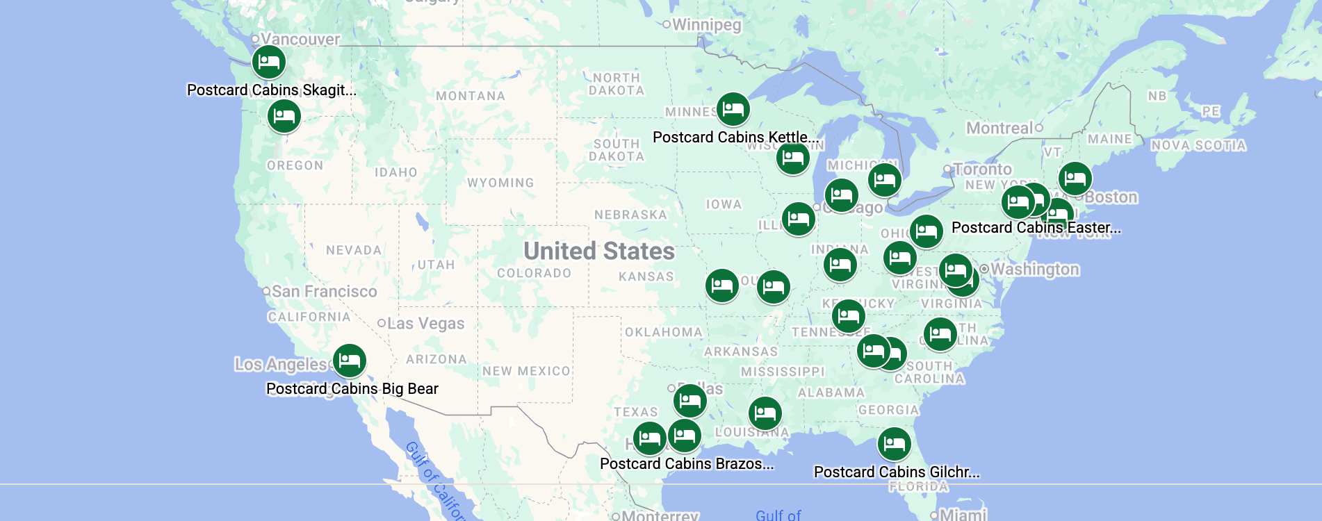 Postcard Cabins locations