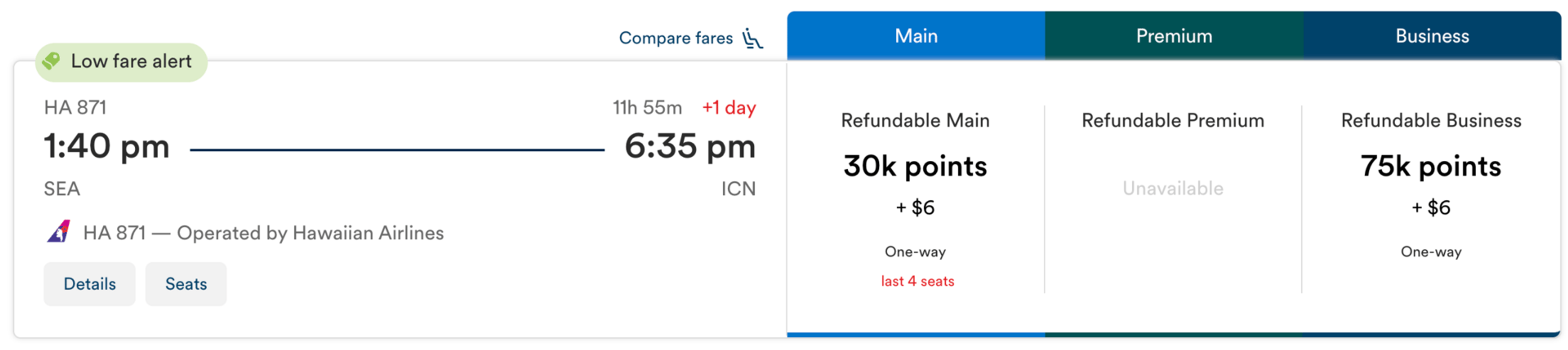 Seattle to Seoul for 75,000 Atmos points in business