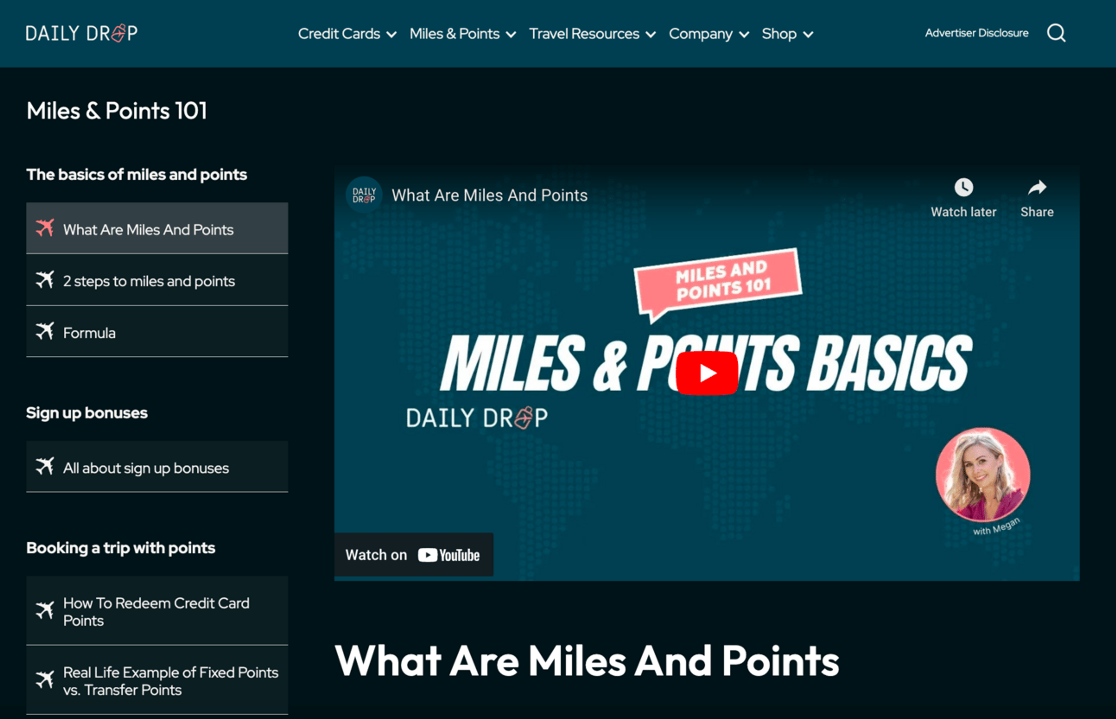 An image that shows a dark blue video thumbnail for our Miles & Points course