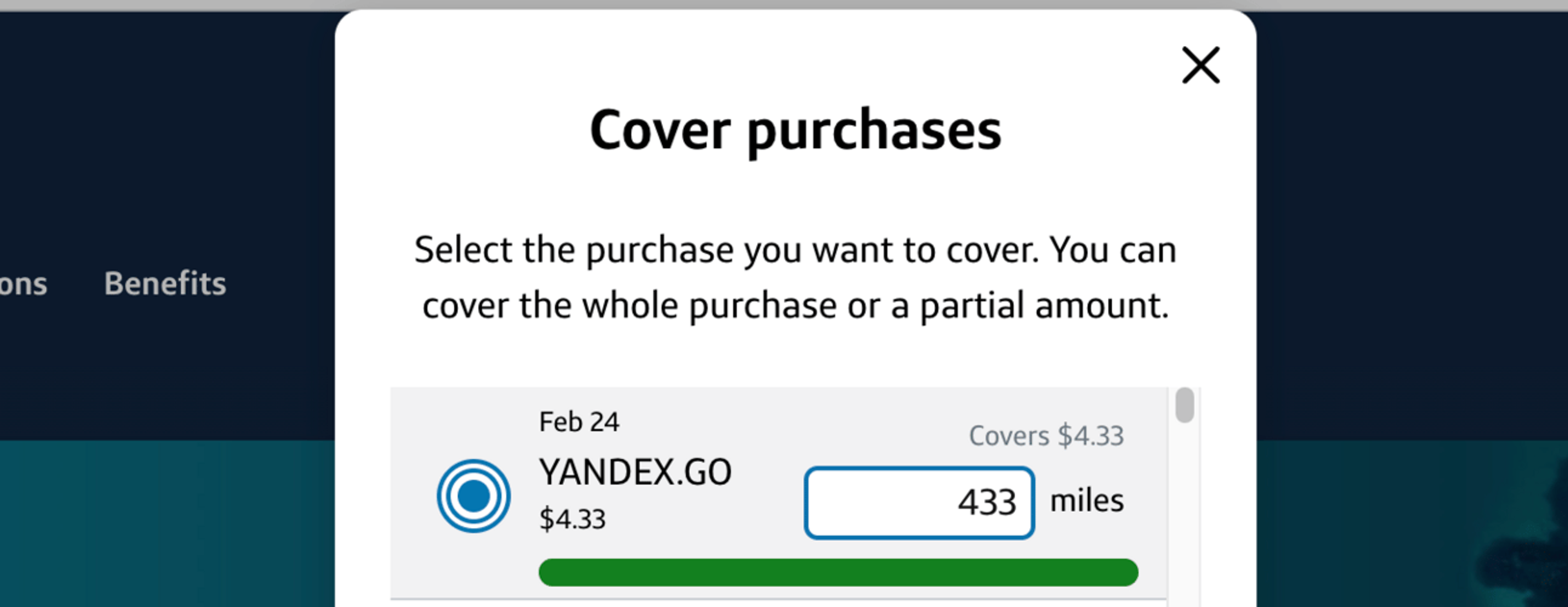 Example of using Capital One miles to cover purchases