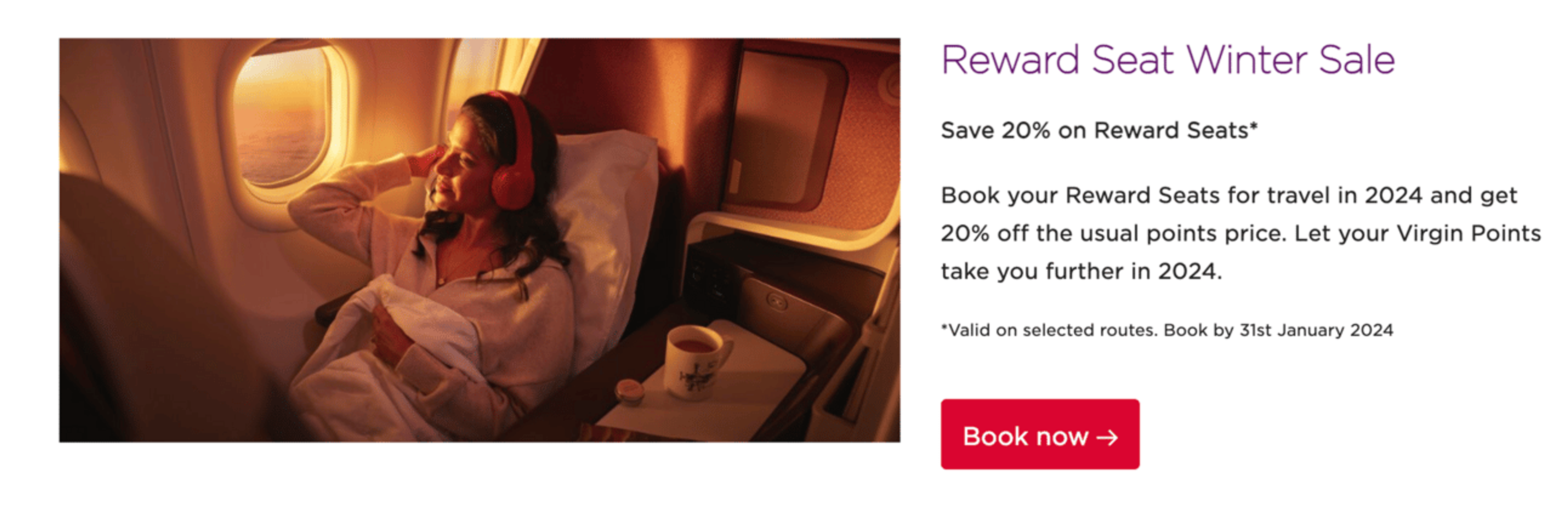 A screenshot showing the banner from Virgin Atlantic's website, advertising their new sale.