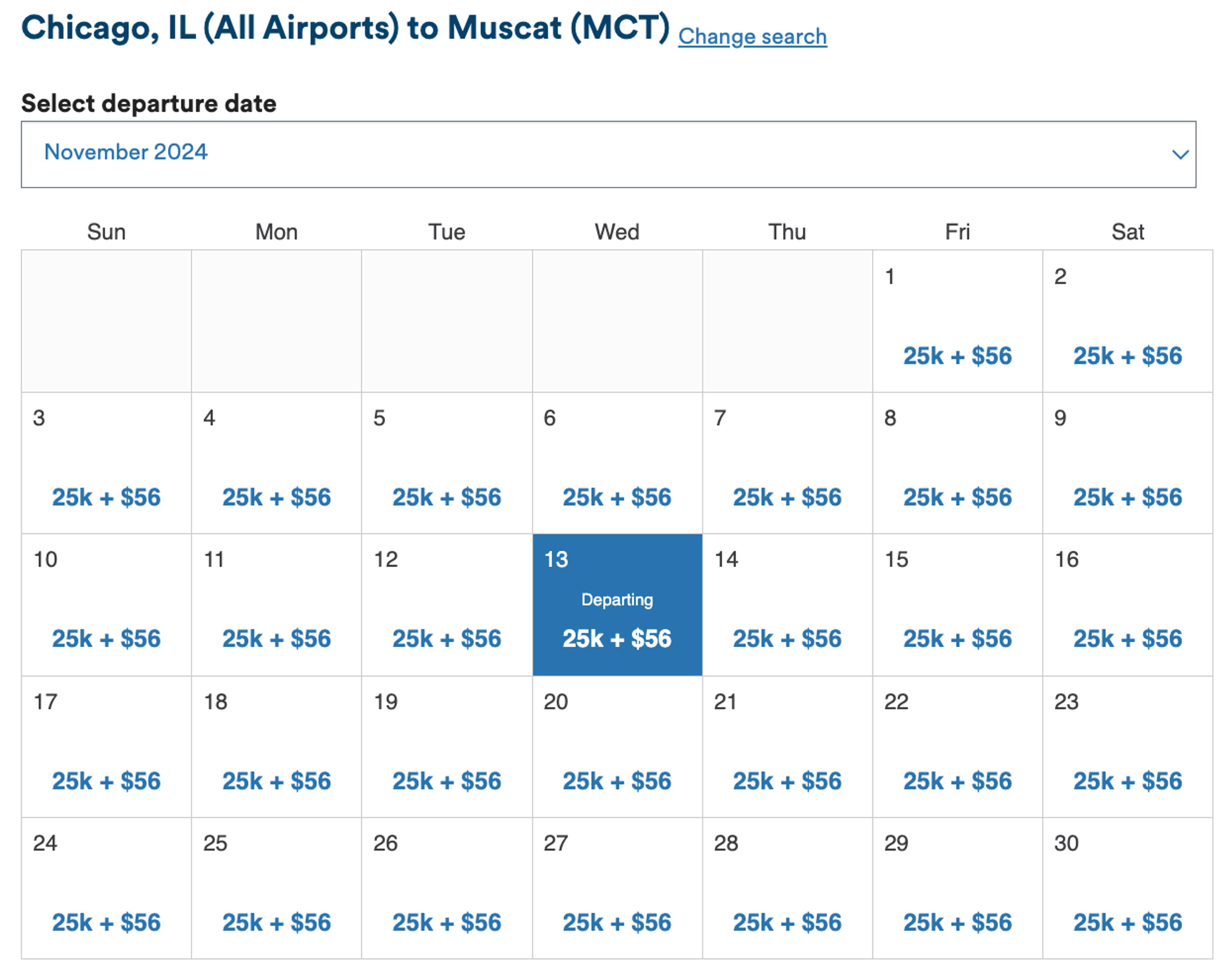 A screenshot of Alaska's award calendar showing wide-open availability