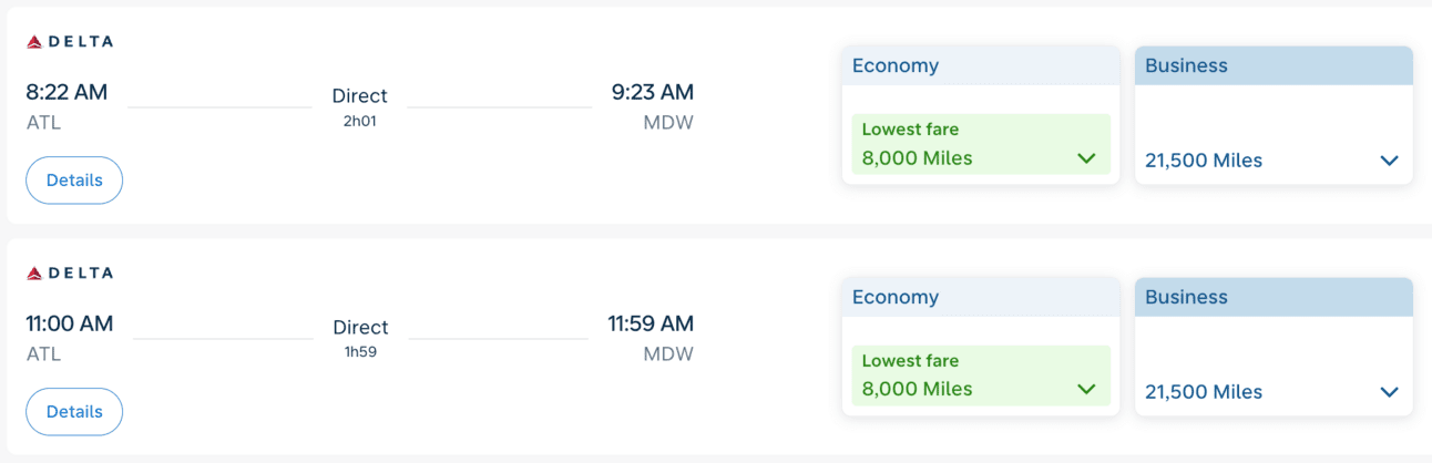Atlanta to Chicago for 8,000 Flying Blue miles on Delta