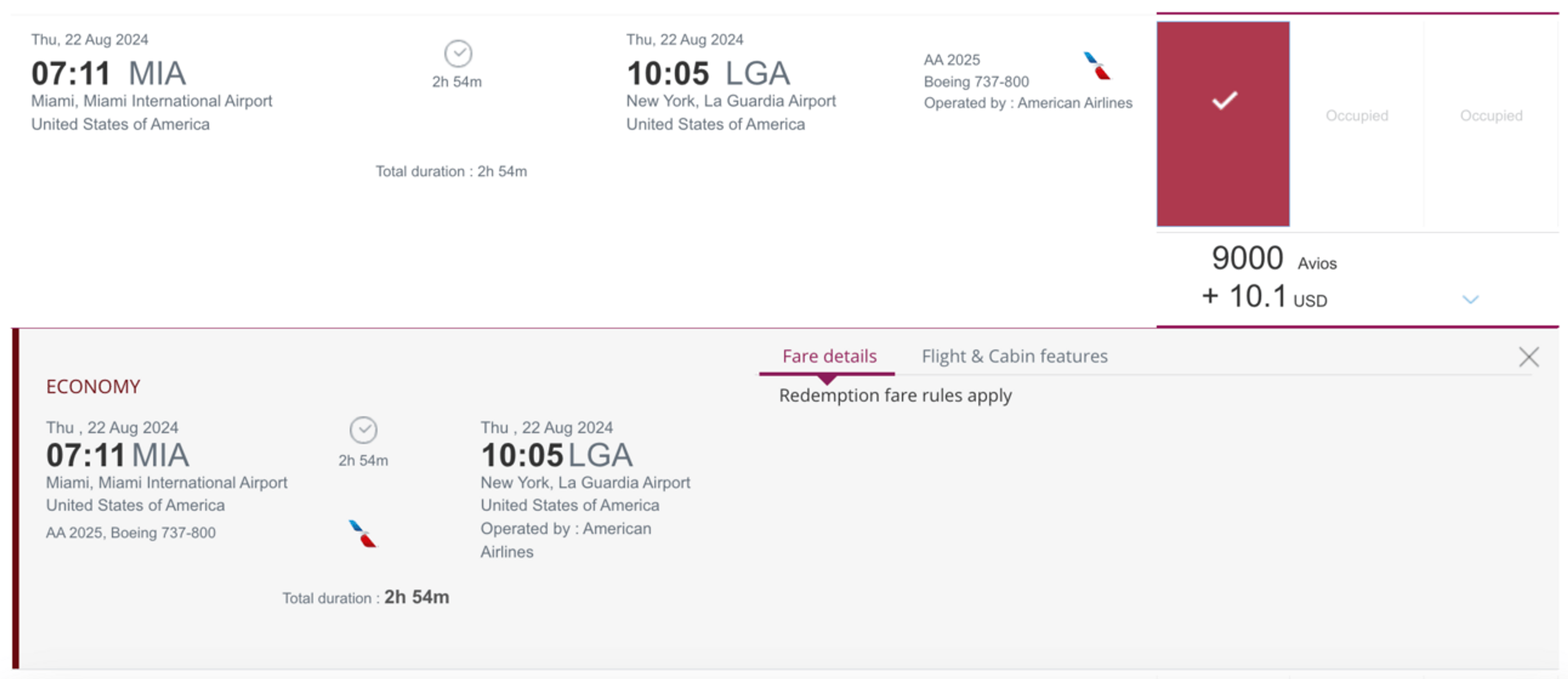 Booking the same AA flight fro earlier wih only 9,000 Qatar Avios