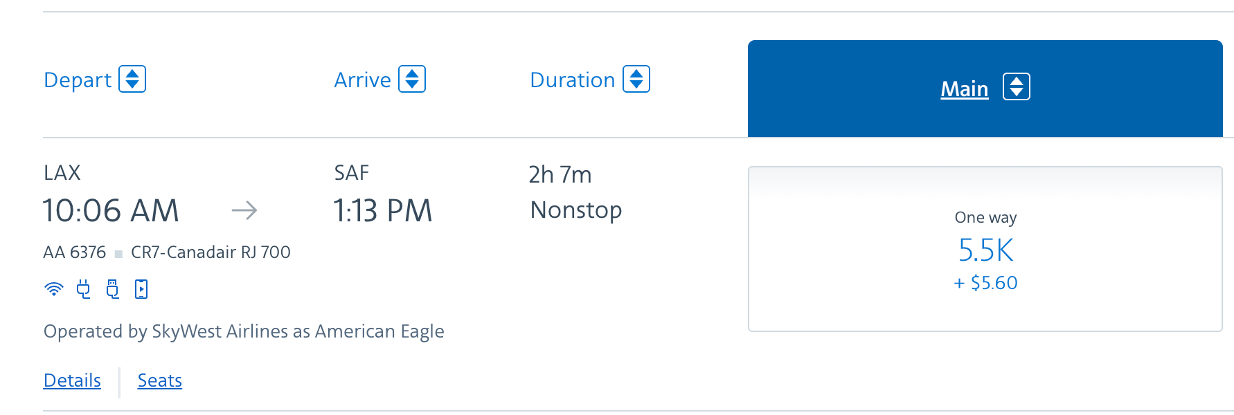 LAX to Santa Fe for 5,500 AA miles