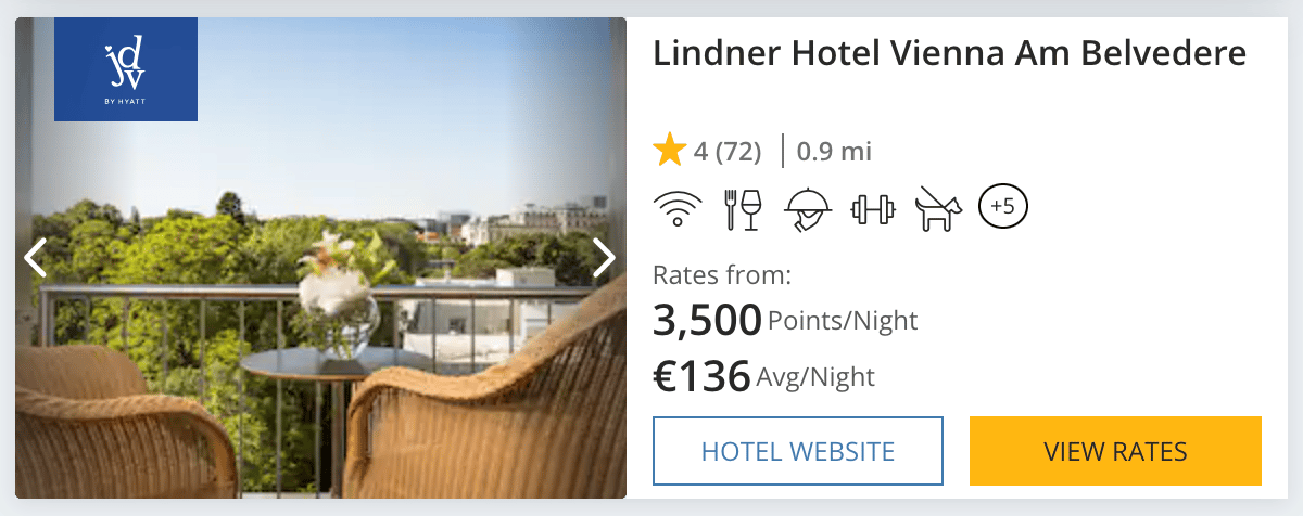 Screenshot of Hyatt booking with points