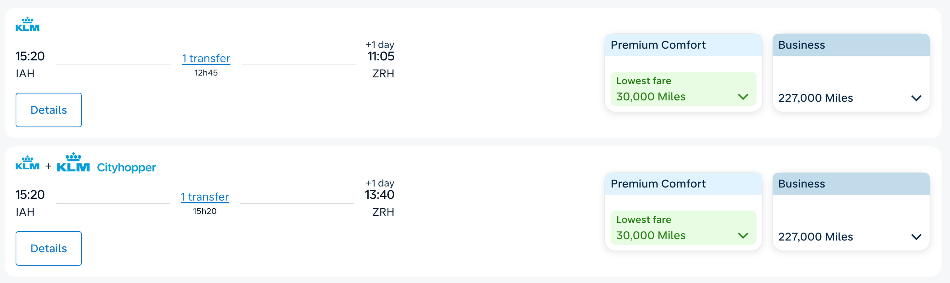 Houston to Zurich for 30,000 miles in premium economy