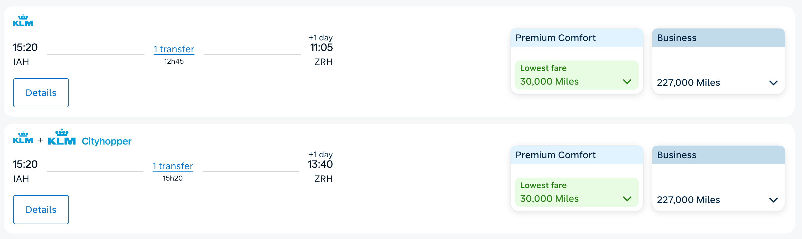 Houston to Zurich for 30,000 miles in premium economy