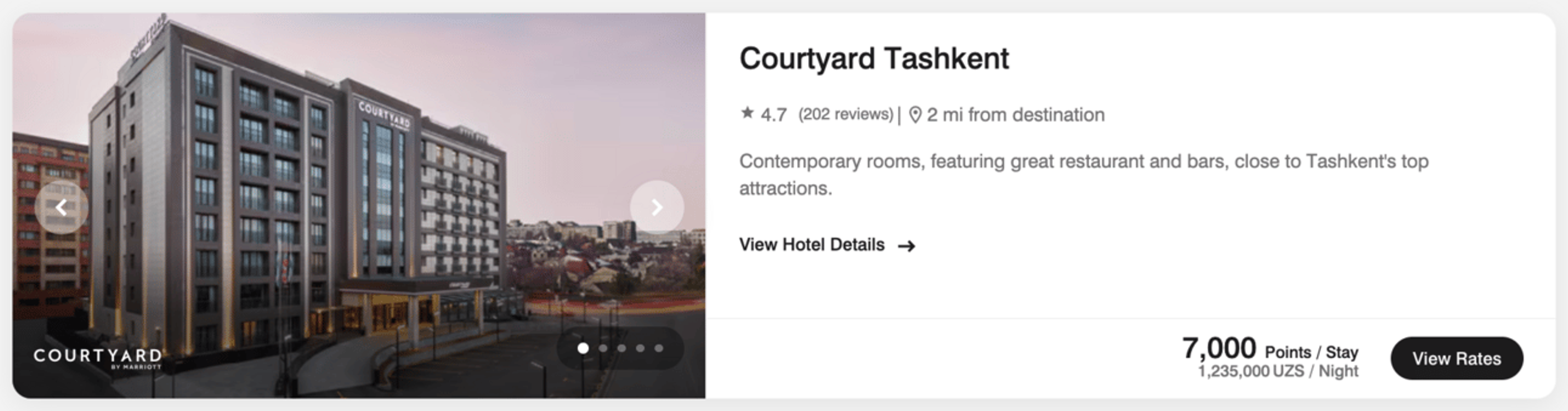 Courtyard Tashkent for 7k Marriott points per night