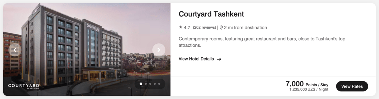 Courtyard Tashkent for 7k Marriott points per night