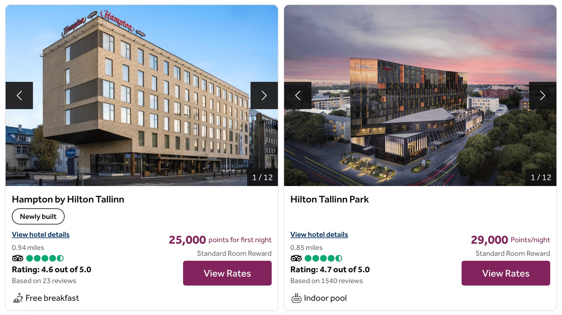 Hilton Tallinn for 25,000 points per night