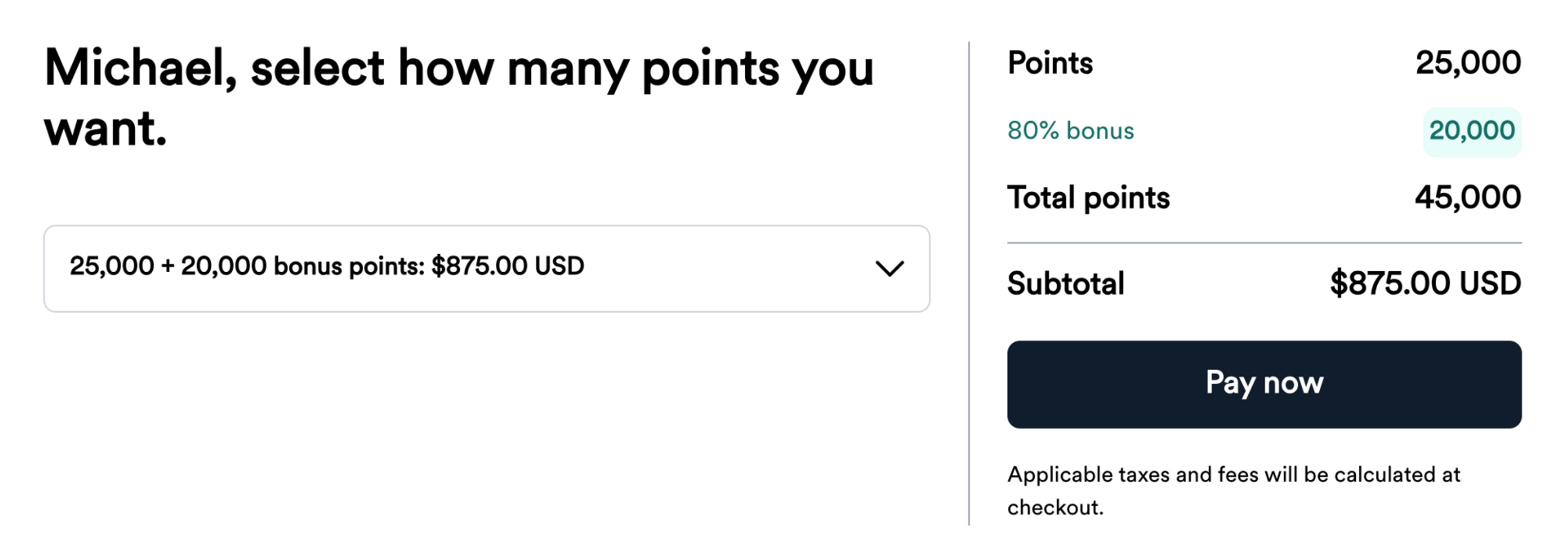 Buy 45,000 Atmos points for $875