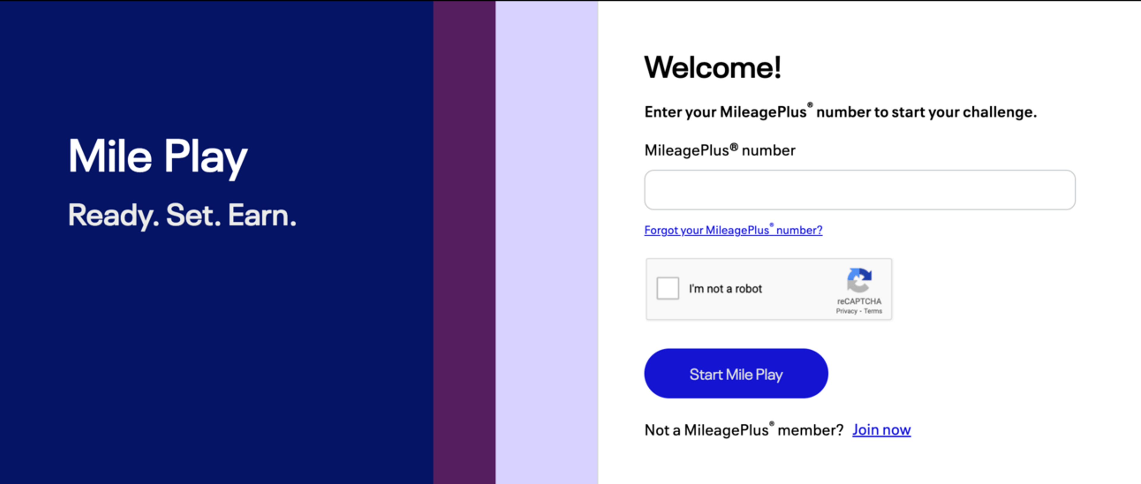 Registration page for United's Mile Play offers