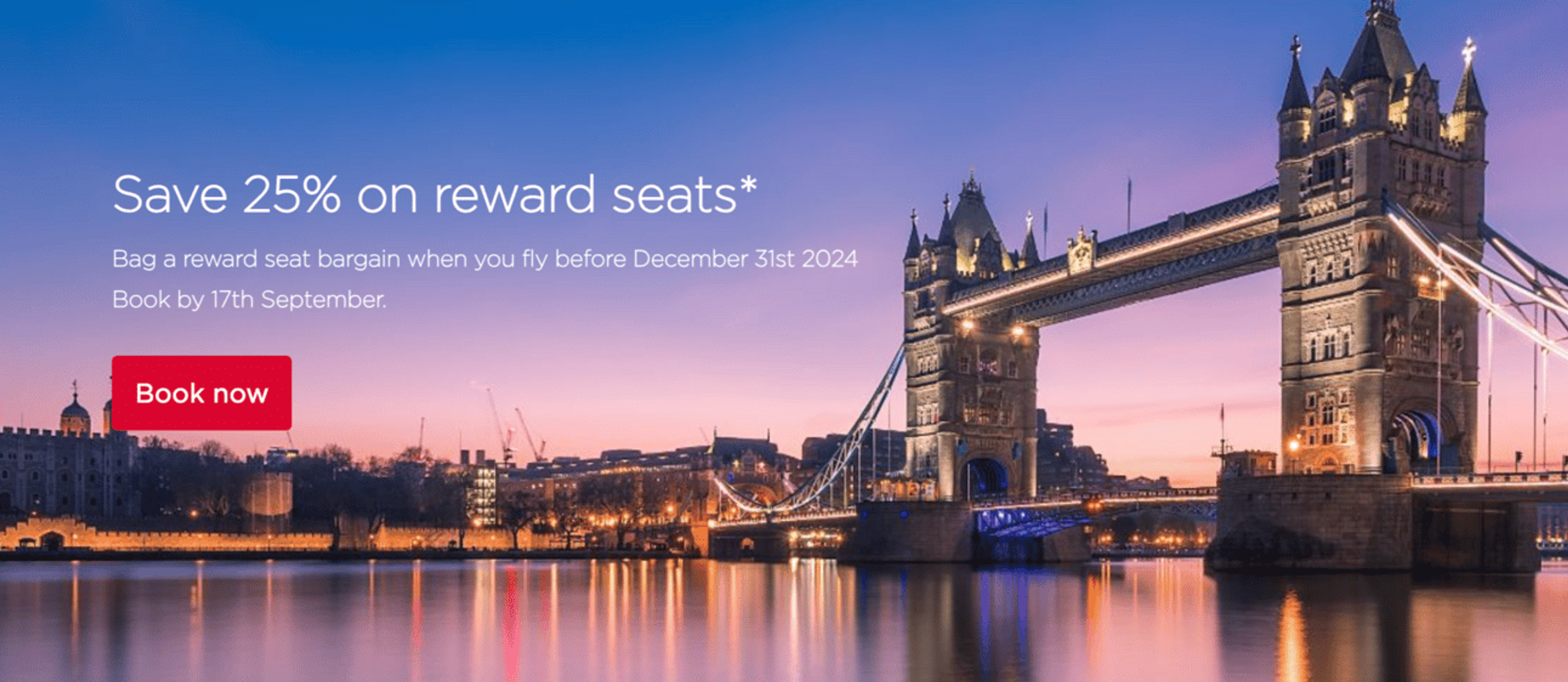 Virgin 25% award sale landing page