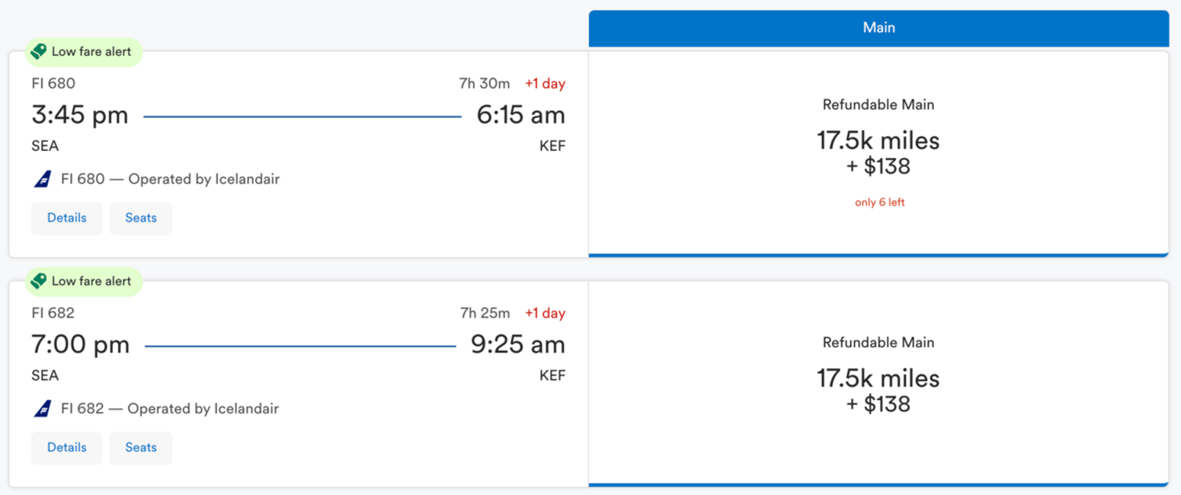 Seattle to Reykjavik for 17,500 Alaska miles
